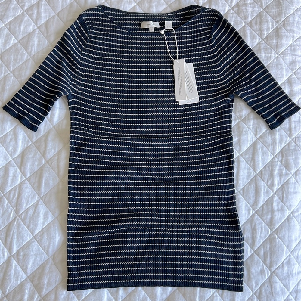 $195 NWT VINCE Double Stripe T-shirt - Picture 8 of 9